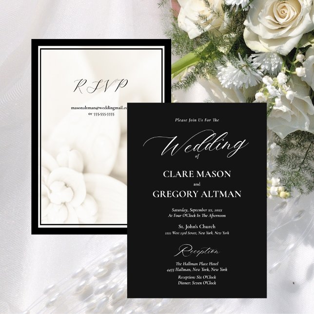Schwarz-Weiß mit UAWG Wedding Einladung (Formal Black and White with RSVP Wedding Invitation)