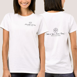 Schwarz-Weiß-Mitarbeitername Geschäft-Logo T-Shirt