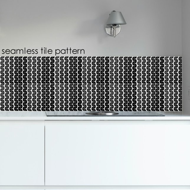 Schwarz/Weiß Mitte Jahrhundert Modernes Abstraktes Fliese (Black & White Mid Century Modern Abstract Pattern Ceramic Tile)