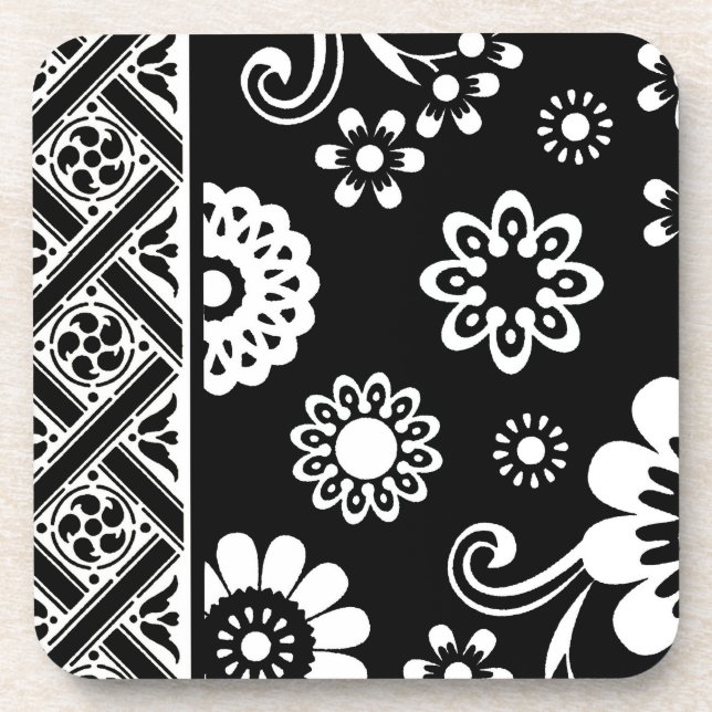 Schwarz-Weiß-Mod-Floral...cork-Untersetzer Untersetzer (Vorderseite)