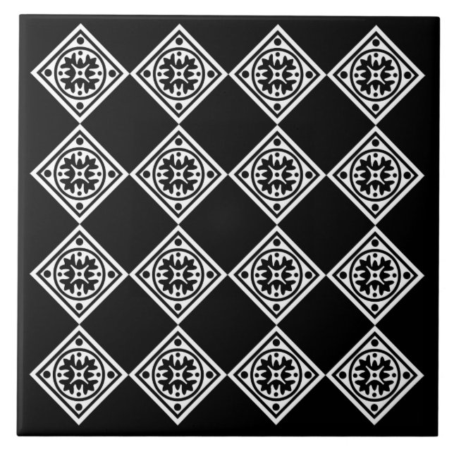 Schwarz-Weiß-Modern Art Deco Diamanten Trivet Fliese (Vorderseite)