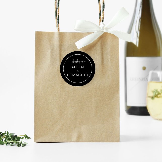 Schwarz-weiß Modern Dankeschön-Gastgeschenk Hochze Runder Aufkleber (Von Creator hochgeladen)