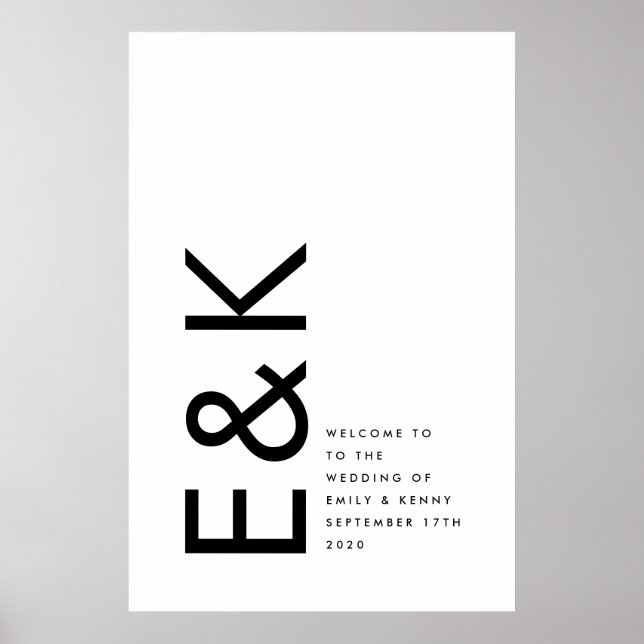 Schwarz-Weiß-Modern fett Groß-Monogramm Einfach Poster (Vorne)
