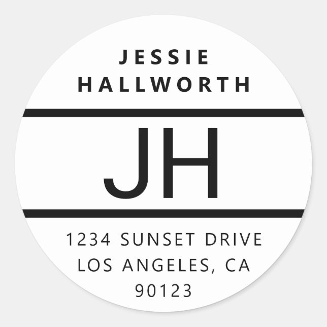Schwarz-Weiß-Modern-Fett-Monogramm Runder Aufkleber (Vorderseite)