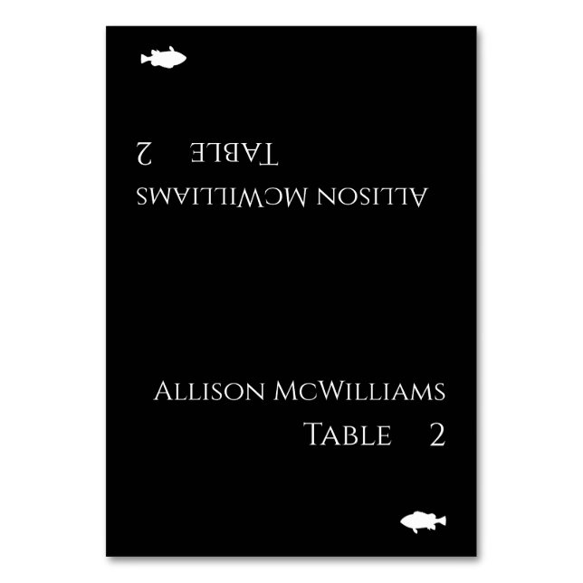 Schwarz-Weiß-Modern-Fisch-Symbol- Tischnummer (Vorderseite)