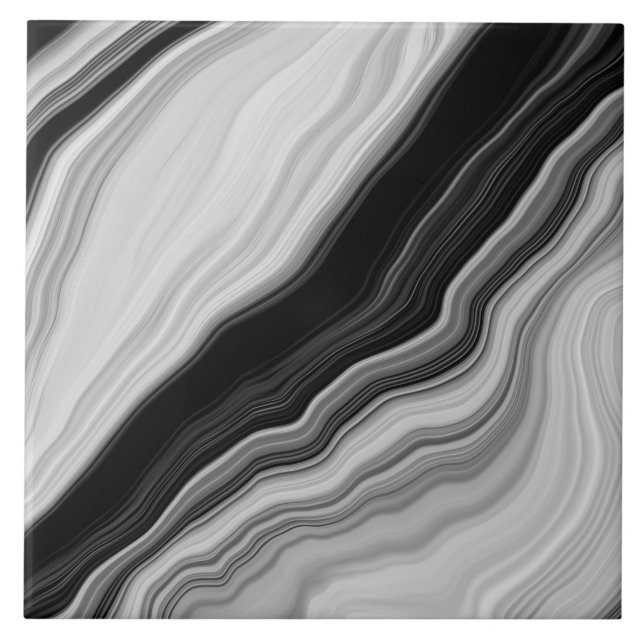 Schwarz-Weiß-Modern-Marmor-Textur Keramik Tile Fliese (Vorderseite)