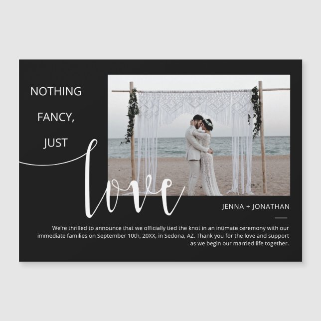 Schwarz-Weiß-Modern-Minimal-Script-Foto-Magnet Magneteinladung (Vorderseite)