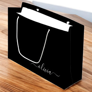 Schwarz Weiß Modern Minimalistisch Elegant Monogra Große Geschenktüte