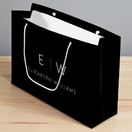 Schwarz-weiß Modern Minimalistischer Monogrammname Große Geschenktüte