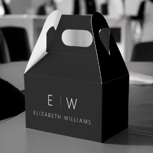 Schwarz Weiß Modern Minimalistisches Monogramm Nam Geschenkschachtel