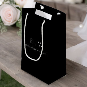 Schwarz Weiß Modern Minimalistisches Monogramm Nam Kleine Geschenktüte