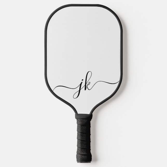 Schwarz-weiß-Modern-Monogramm Pickleball Schläger (Vorderseite)