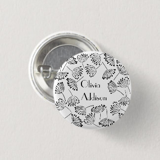 Schwarz-weiß Modern Name Blume Dandela anpassen Button