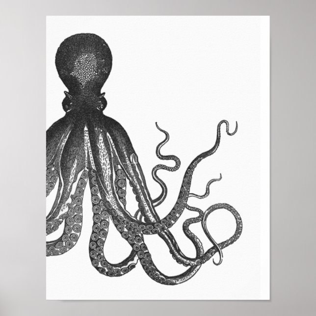 Schwarz-Weiß-Modern-Octopus-Poster Poster (Vorne)
