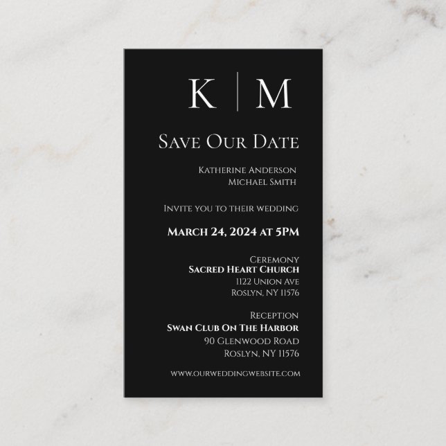 Schwarz-Weiß-Modern-Save the Date- Visitenkarte (Vorderseite)