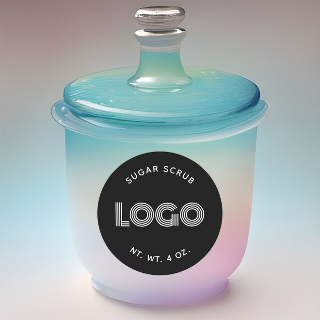 Schwarz-Weiß-Modern-Selbstgebastelte Zucker-Scrub- Runder Aufkleber (Minimalist Black and White Logo Sticker)