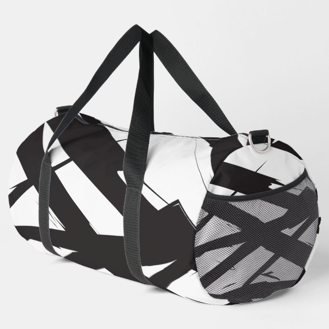 Schwarz-Weiß-Moderne Abstrakte Kunstlinie dekorier Duffle Bag (Rechte Ecke)