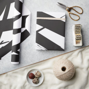 Schwarz-Weiß-Moderne Abstrakte Kunstlinie dekorier Geschenkpapier