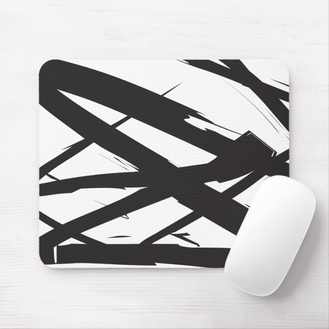 Schwarz-Weiß-Moderne Abstrakte Kunstlinie dekorier Mousepad (Mit Mouse)