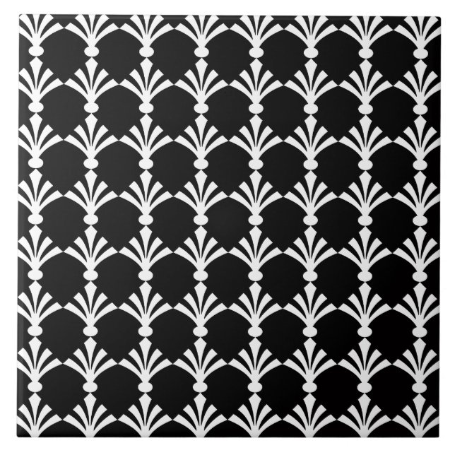 Schwarz-Weiß-Moderne Art-Deco-Trivet Fliese (Vorderseite)