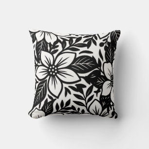 Schwarz-weiß, moderne, blühende Blumenpracht Kissen