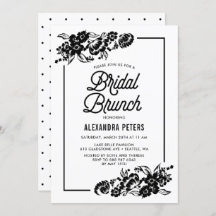 Schwarz & Weiß Moderne Blumenakzente Bridal Brunch Einladung