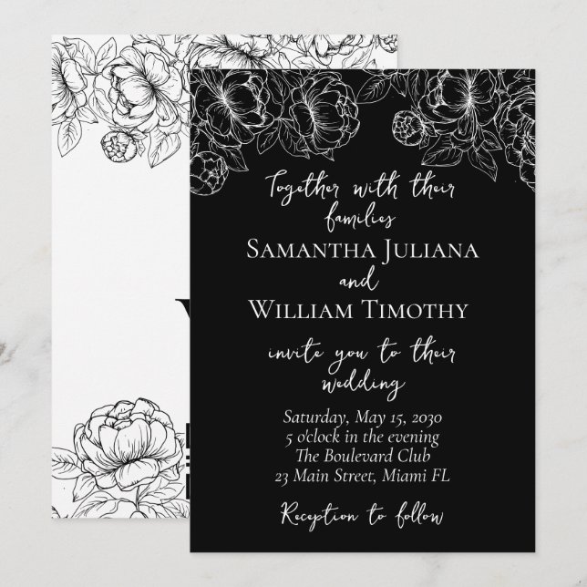 Schwarz-weiß Moderne Boho Classic Minimalistische  Einladung (Vorne/Hinten)