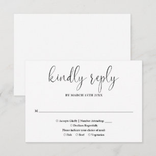Schwarz-Weiß-Moderne Chic Elegante Script-Hochzeit RSVP Karte