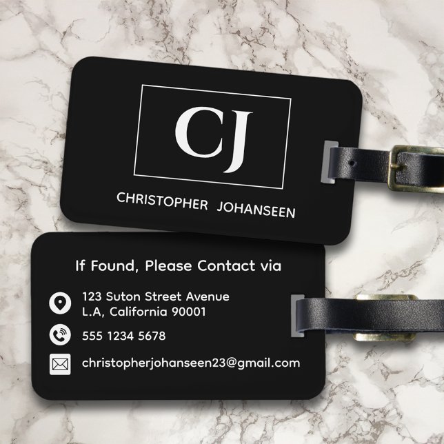 Schwarz/Weiß-Moderne, einfach Mit Monogramm Gepäckanhänger (Von Creator hochgeladen)