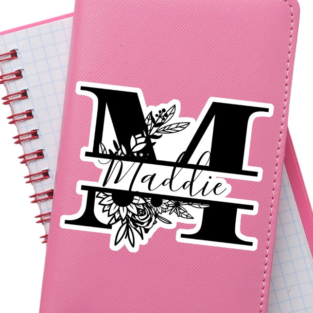 Schwarz-Weiß-Moderne Elegant-Name "M" Aufkleber (Von Creator hochgeladen)