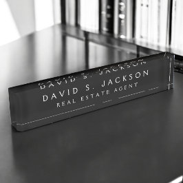 Schwarz-weiß Moderne Elegante Berufliche Klasse Namensplakette