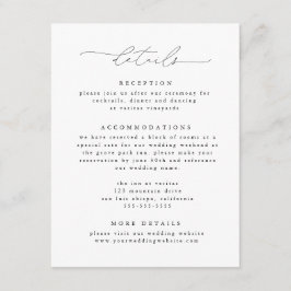 Schwarz-Weiß-Moderne Elegante Hochzeitsdetails Begleitkarte