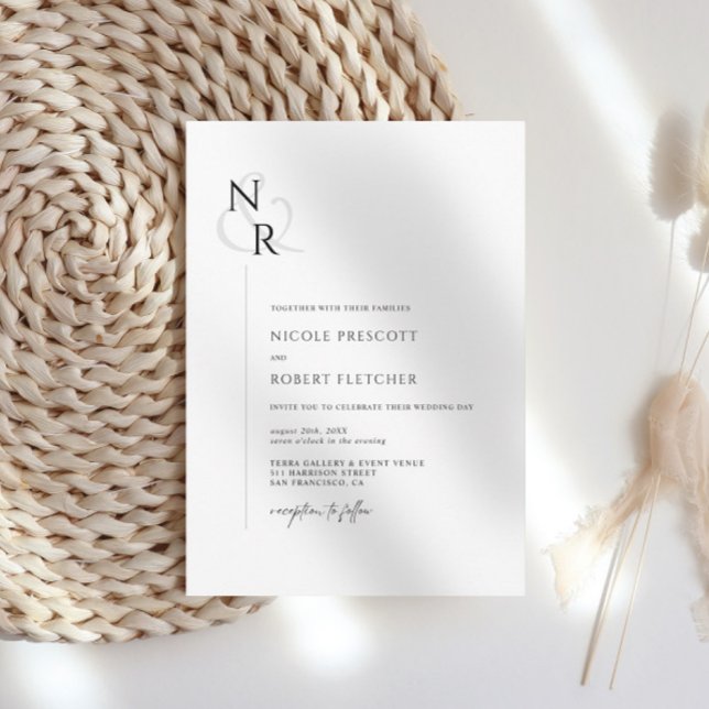 Schwarz-Weiß-Moderne, elegante Monogram-Hochzeit Einladung (Von Creator hochgeladen)