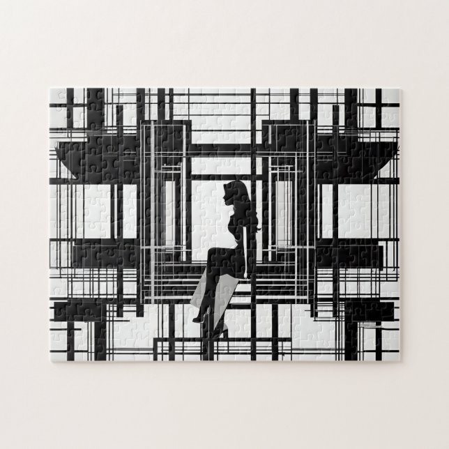 Schwarz & Weiß: Moderne Frau Abstrakt Puzzle (Horizontal)