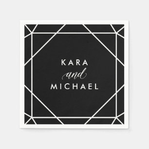 Schwarz-Weiß-Moderne geometrische Hochzeit Serviette