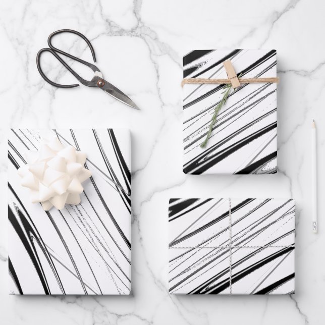 Schwarz-Weiß-Moderne Geschenkpapier Set (Vorderseite)