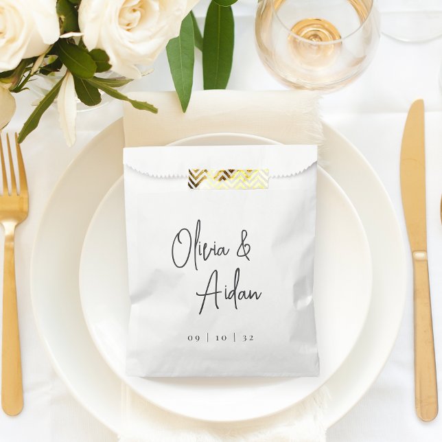 Schwarz-Weiß-Moderne handgeschriebene SkriptWeddin Geschenktütchen (Von Creator hochgeladen)