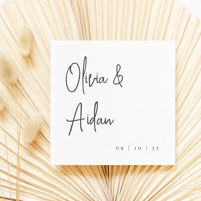 Schwarz-Weiß-Moderne handgeschriebene SkriptWeddin Serviette (Von Creator hochgeladen)