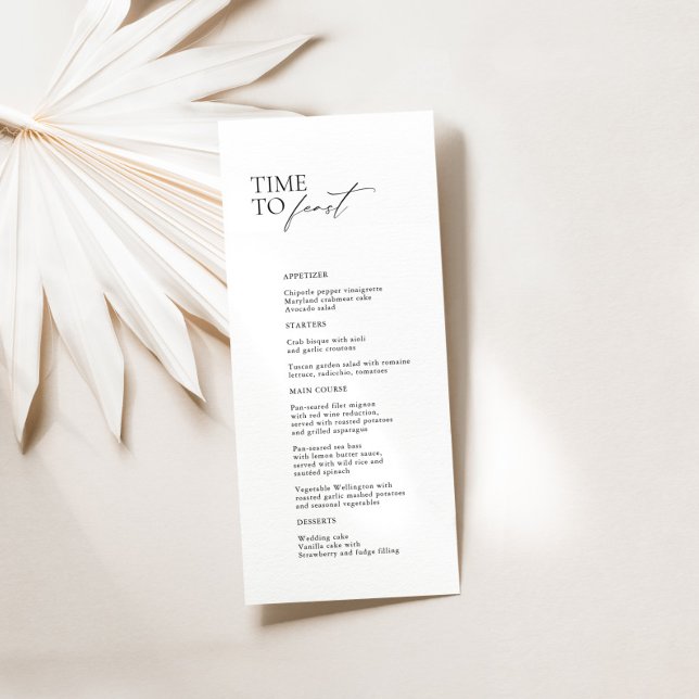 Schwarz-Weiß-moderne Hochzeitsmenüs "Time to Fest" Menükarte (Black & White Modern "Time To Feast" Wedding Menu)
