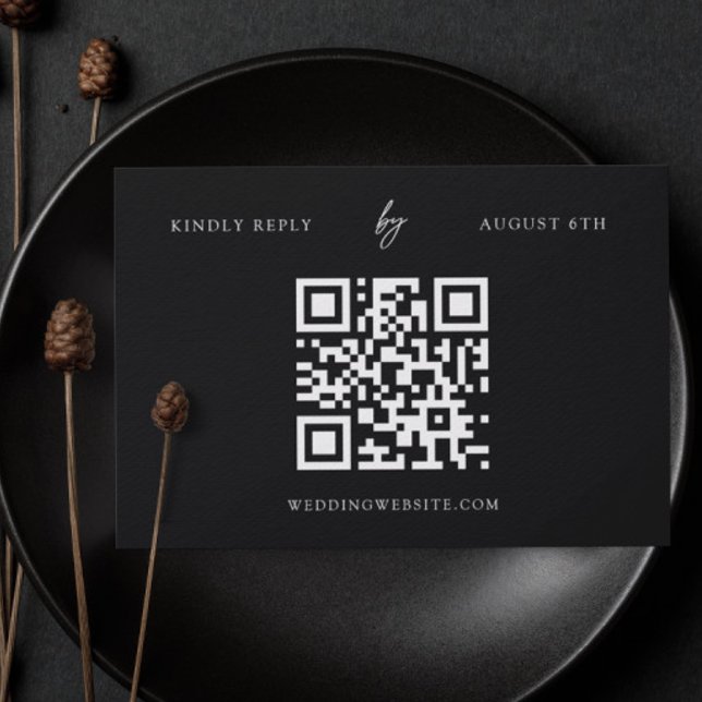 Schwarz-Weiß-Moderne Hochzeitswebsite RSVP Karte (Von Creator hochgeladen)