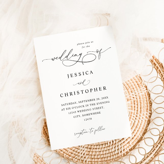 Schwarz-Weiß-moderne Kalligrafie 3 Hochzeiten Einladung (Von Creator hochgeladen)