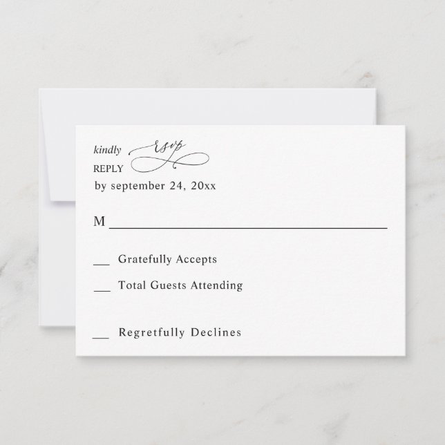 Schwarz & Weiß Moderne Kalligraphie 3 no Meal UAWG RSVP Karte (Vorderseite)