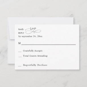 Schwarz & Weiß Moderne Kalligraphie 3 no Meal UAWG RSVP Karte