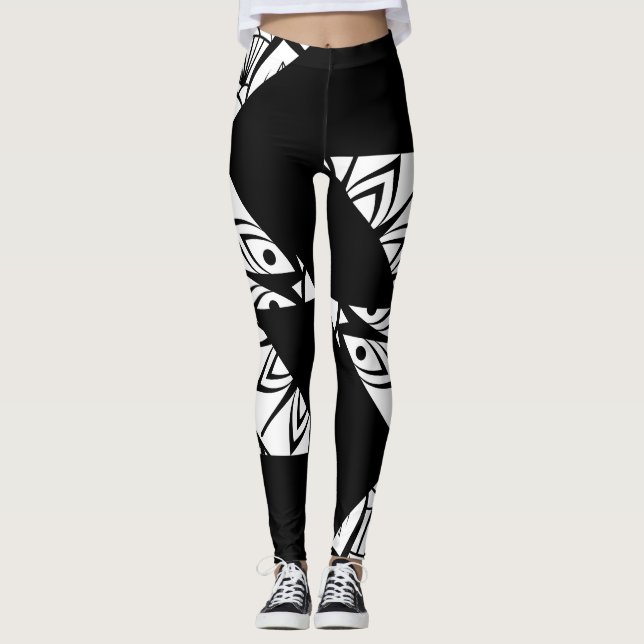 Schwarz-Weiß Moderne Leggings Muster Kunst Legging (Vorderseite)