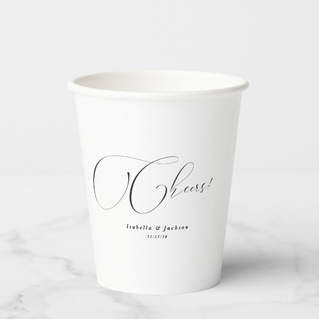 Schwarz & Weiß Moderne Minimal Chic Hochzeit Pappbecher (Vorderseite)