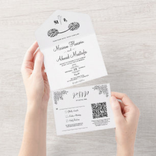 Schwarz & Weiß Moderne Minimal floral Islamische N All In One Einladung