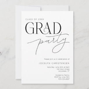 Schwarz-weiß Moderne Minimal Grad Party Einladung