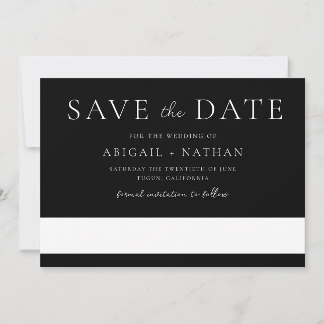 Schwarz/Weiß Moderne Minimale Hochzeit Save The Date (Vorderseite)