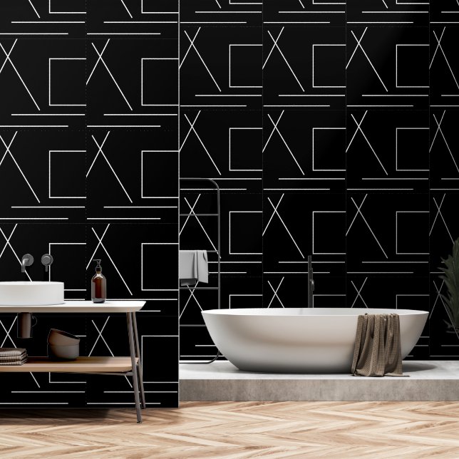 Schwarz-Weiß-Moderne Minimalistisch Tapete (Badezimmer)