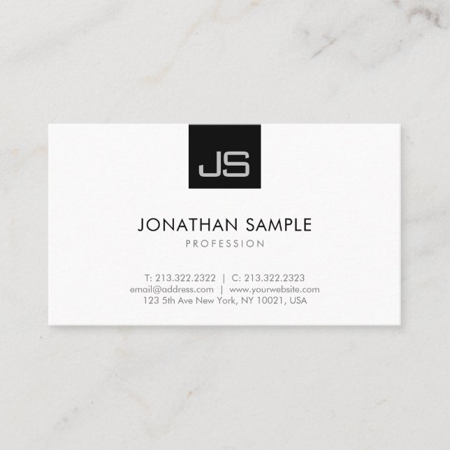 Schwarz-Weiß-Moderne Minimalistische, elegante Mon Visitenkarte (Vorderseite)